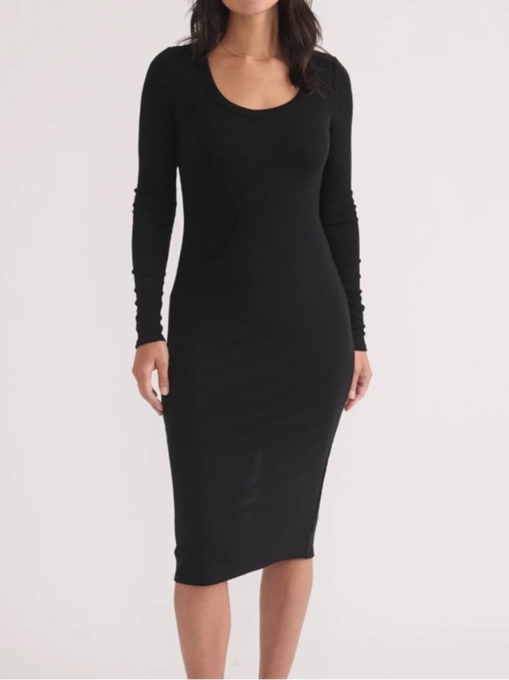 Marine Layer Lexi Midi Long Sleeve Ribbed Dress Sz S